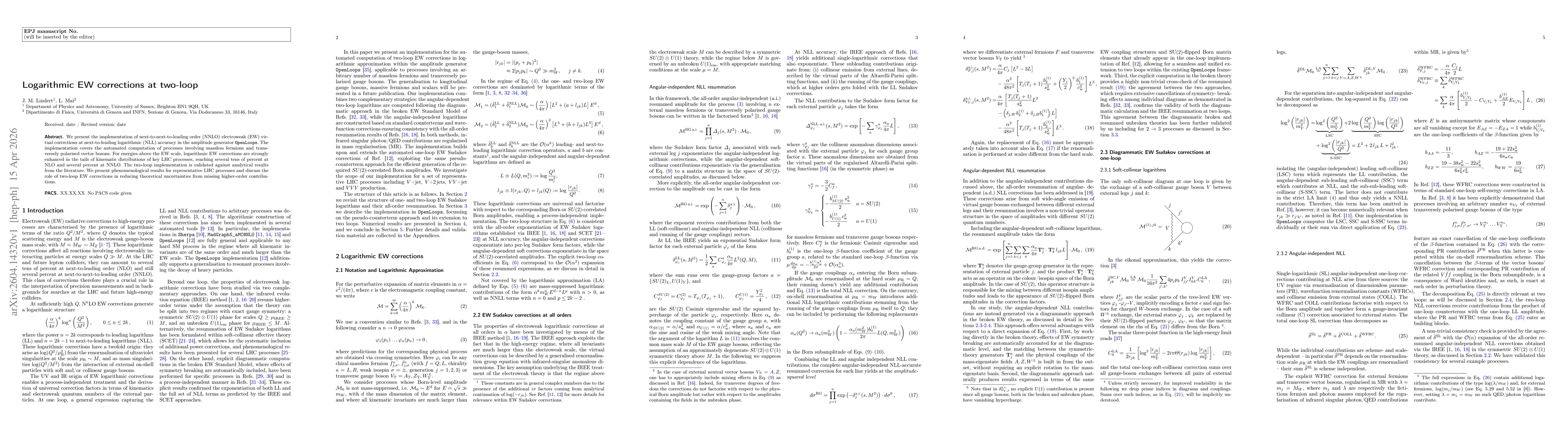 Thumbnail for Logarithmic EW corrections at two-loop