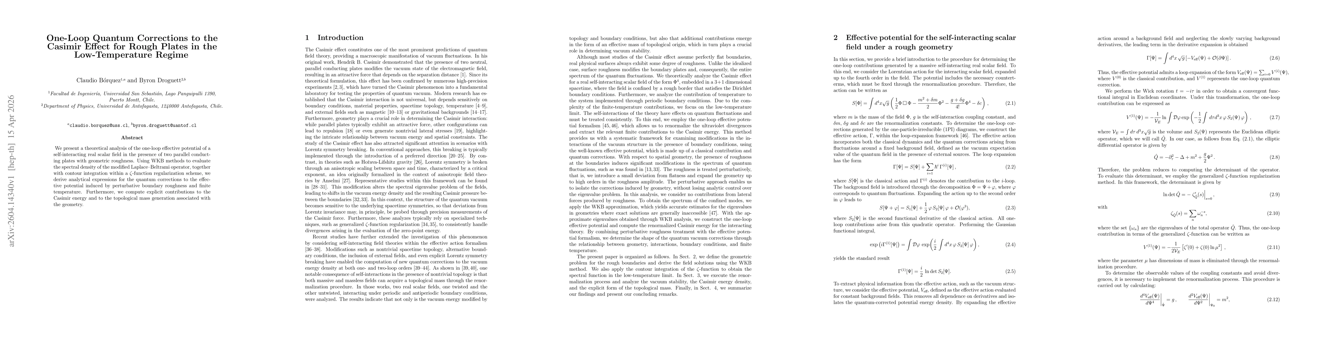 Thumbnail for One-Loop Quantum Corrections to the Casimir Effect for Rough Plates in the Low-Temperature Regime