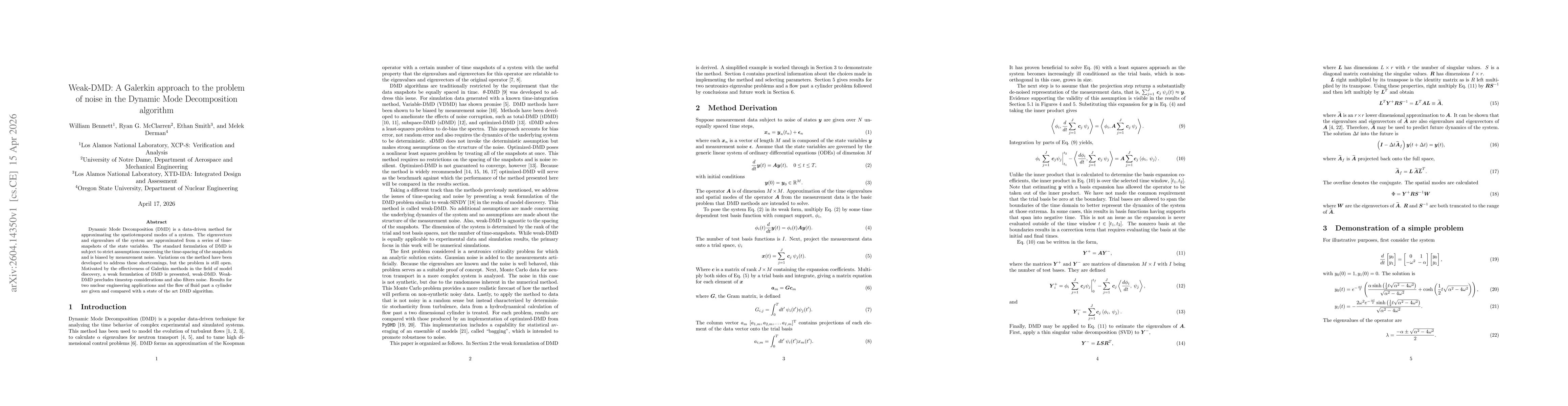 Thumbnail for Weak-DMD: A Galerkin approach to the problem of noise in the Dynamic Mode Decomposition algorithm