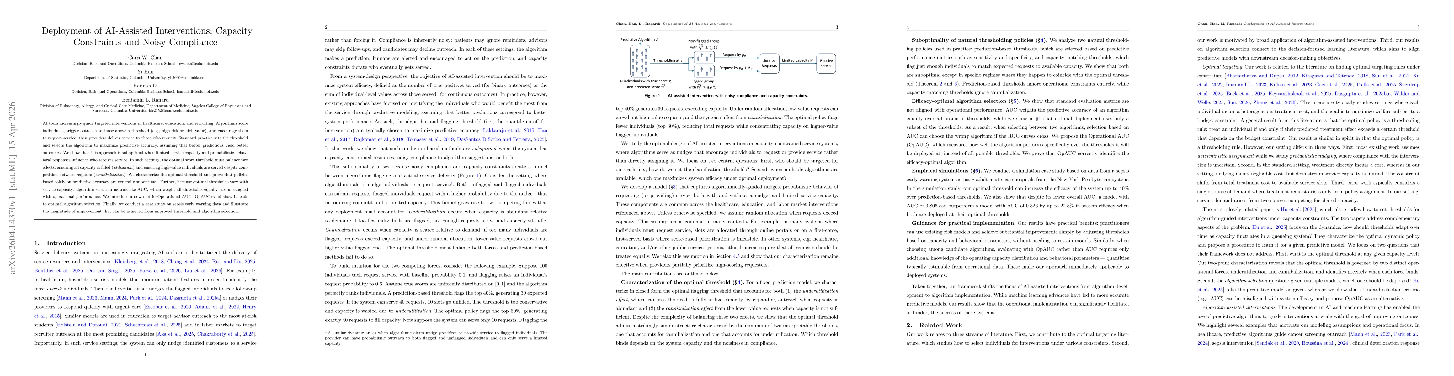 Thumbnail for Deployment of AI-Assisted Interventions: Capacity Constraints and Noisy Compliance