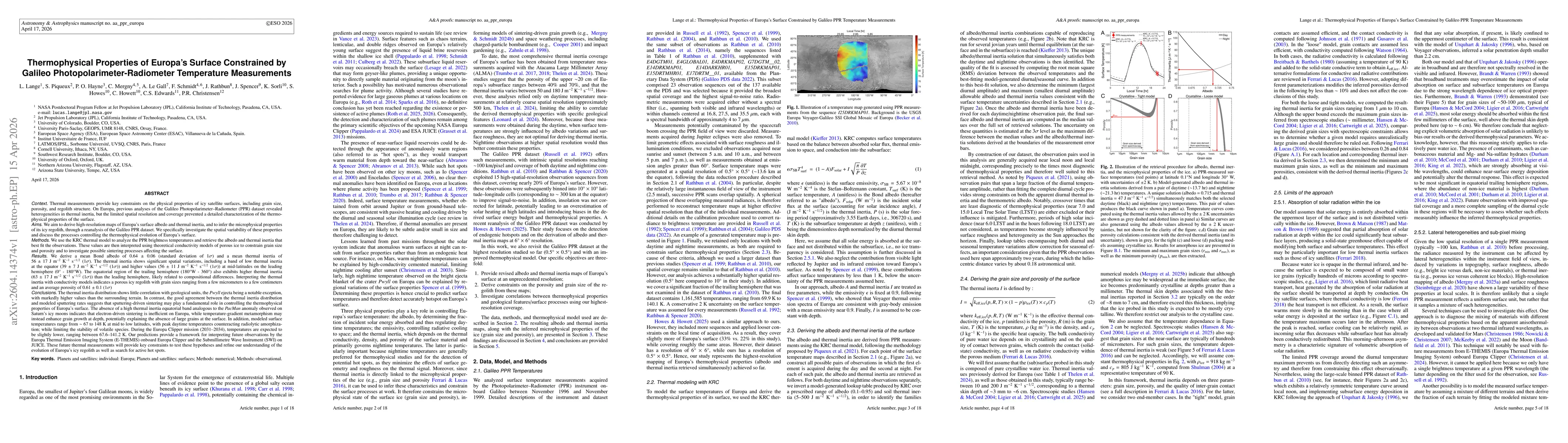 Thumbnail for Thermophysical Properties of Europa's Surface Constrained by Galileo Photopolarimeter-Radiometer Temperature Measurements