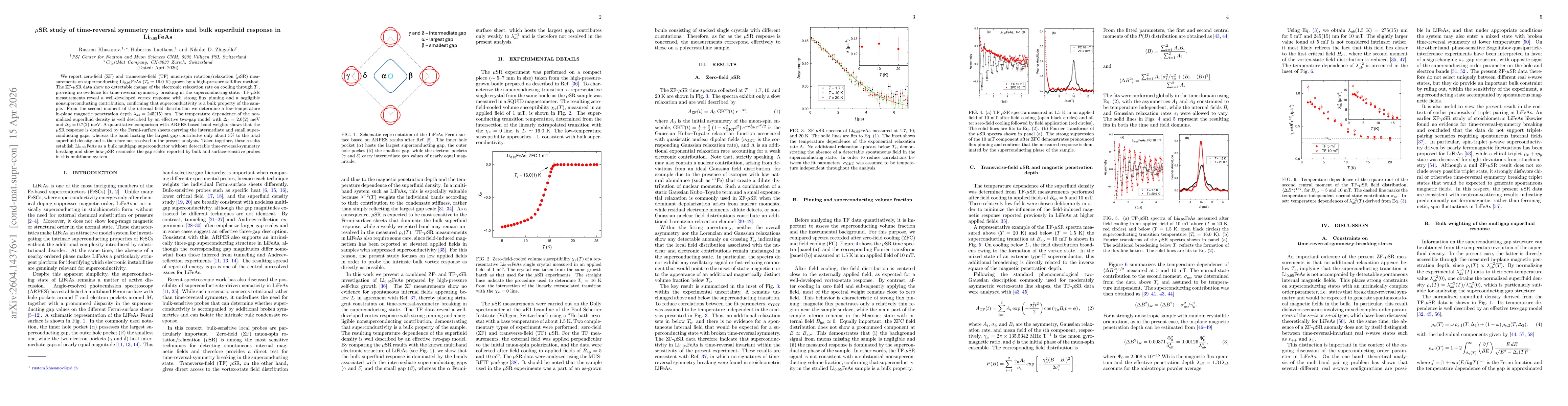 Thumbnail for $μ$SR study of time-reversal symmetry constraints and bulk superfluid response in Li$_{0.95}$FeAs