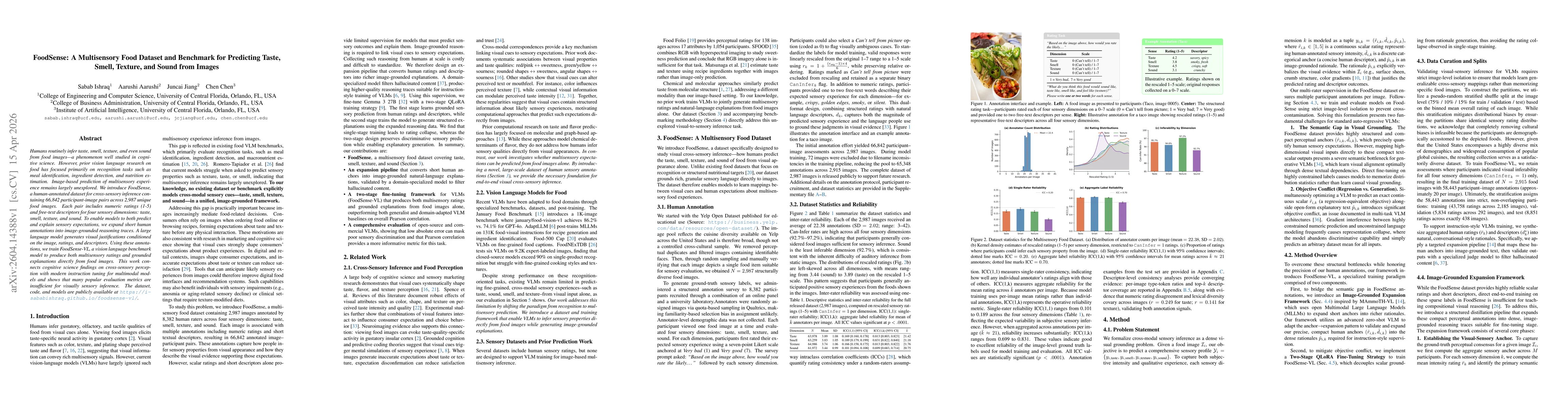 Thumbnail for FoodSense: A Multisensory Food Dataset and Benchmark for Predicting Taste, Smell, Texture, and Sound from Images