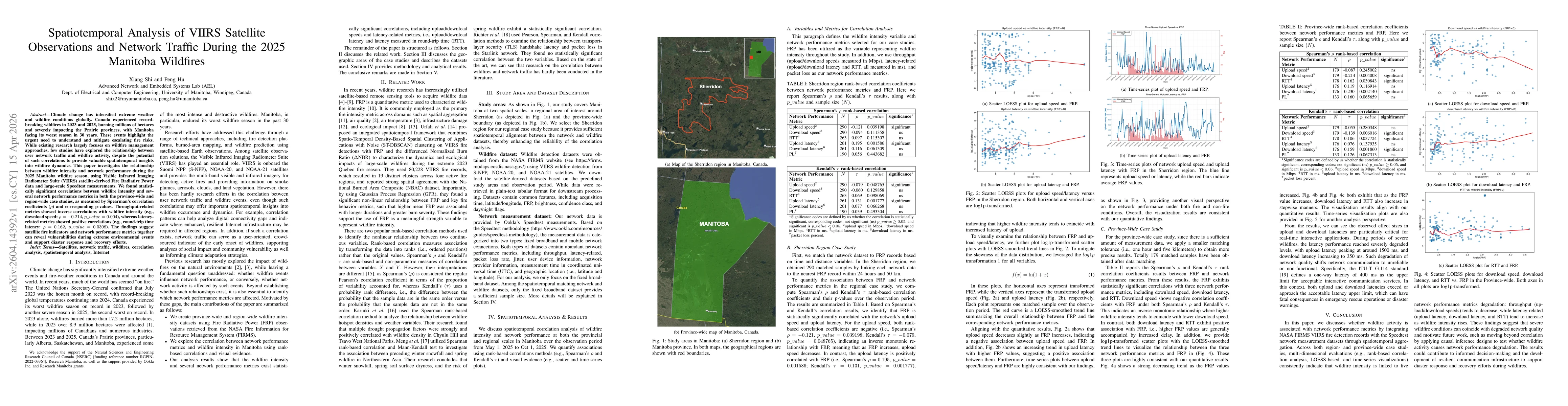 Thumbnail for Spatiotemporal Analysis of VIIRS Satellite Observations and Network Traffic During the 2025 Manitoba Wildfires
