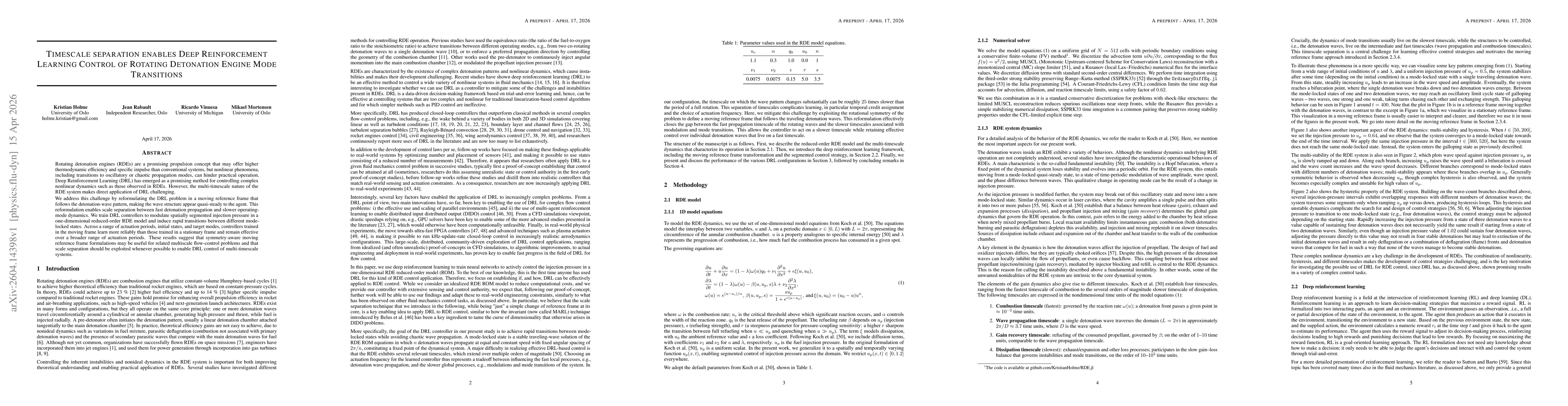 Thumbnail for Timescale Separation Enables Deep Reinforcement Learning Control of Rotating Detonation Engine Mode Transitions
