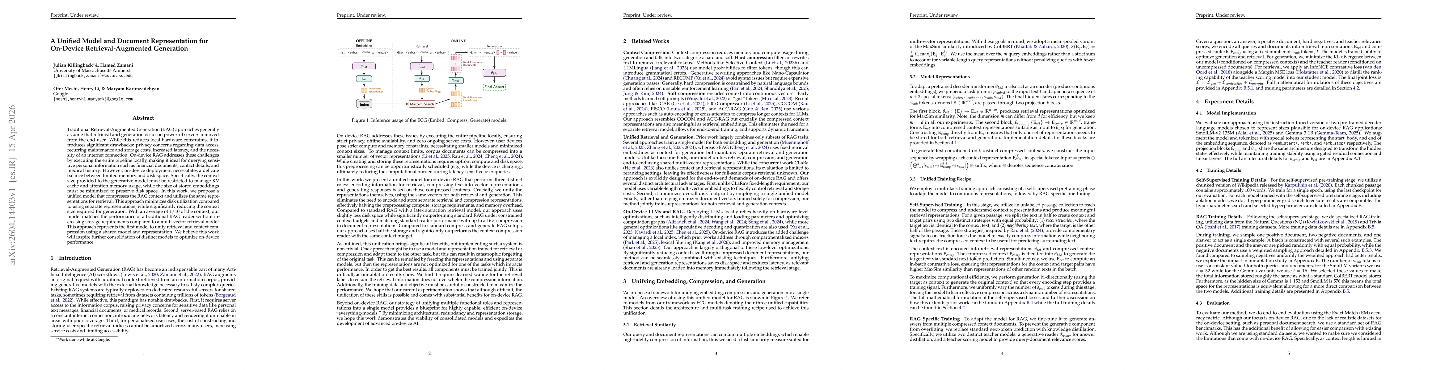 Thumbnail for A Unified Model and Document Representation for On-Device Retrieval-Augmented Generation