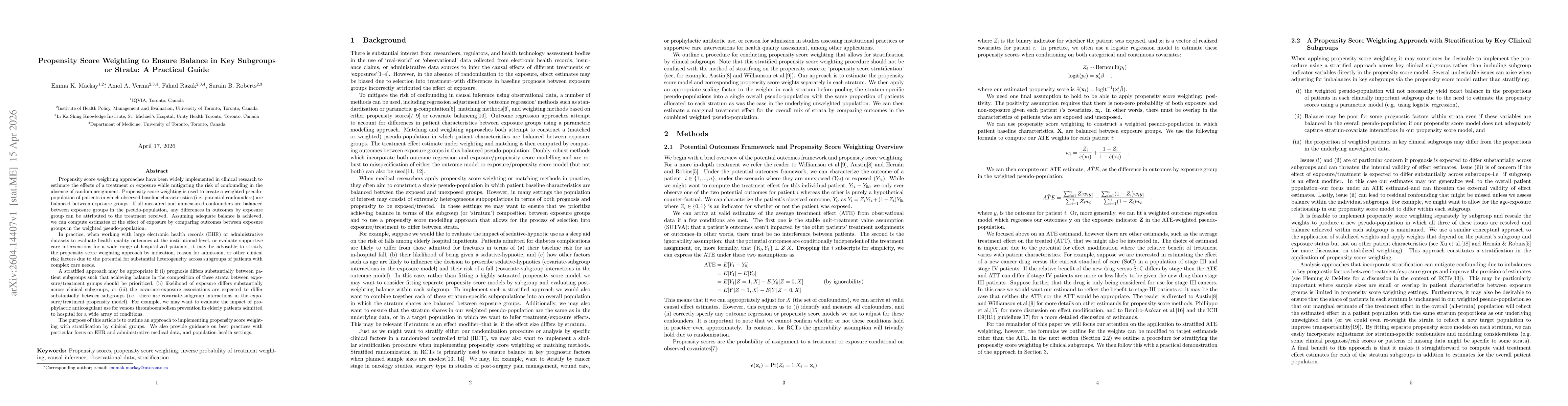 Thumbnail for Propensity Score Weighting to Ensure Balance in Key Subgroups or Strata: A Practical Guide