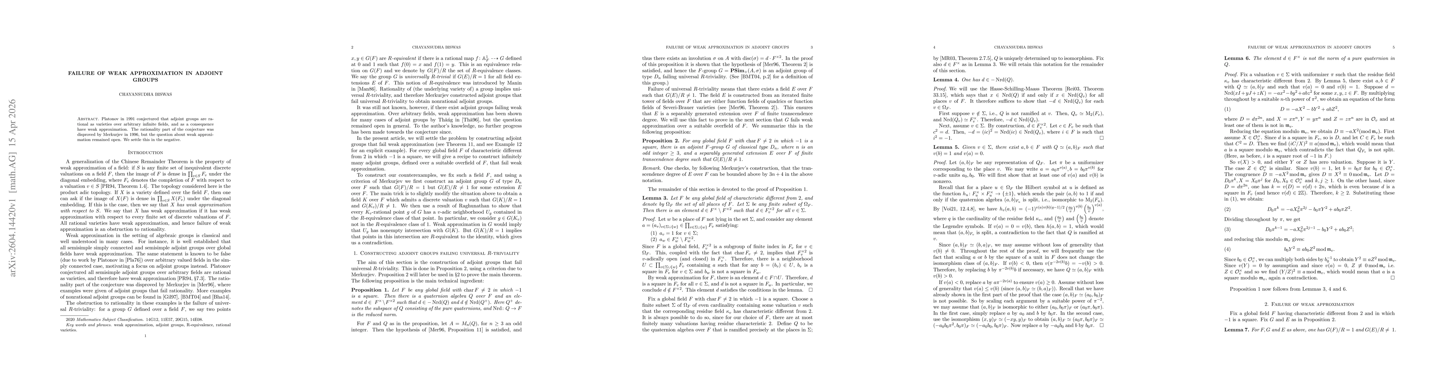 Thumbnail for Failure of Weak Approximation in Adjoint Groups