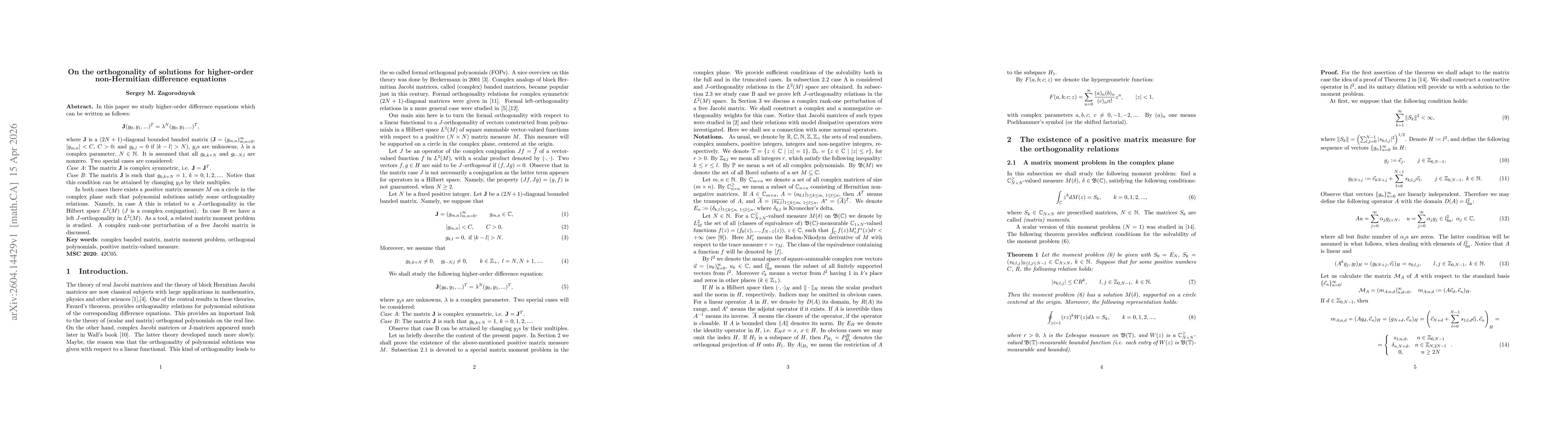 Thumbnail for On the orthogonality of solutions for higher-order non-Hermitian difference equations