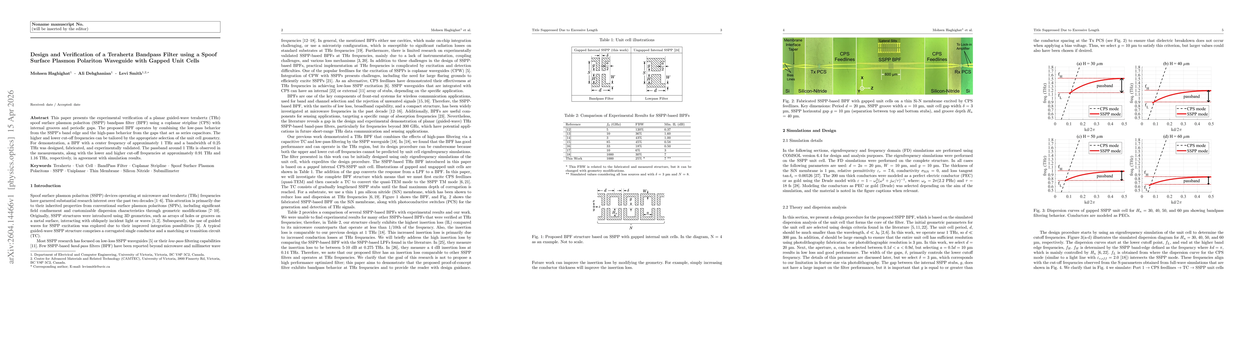 Thumbnail for Design and Verification of a Terahertz Bandpass Filter using a Spoof Surface Plasmon Polariton Waveguide with Gapped Unit Cells