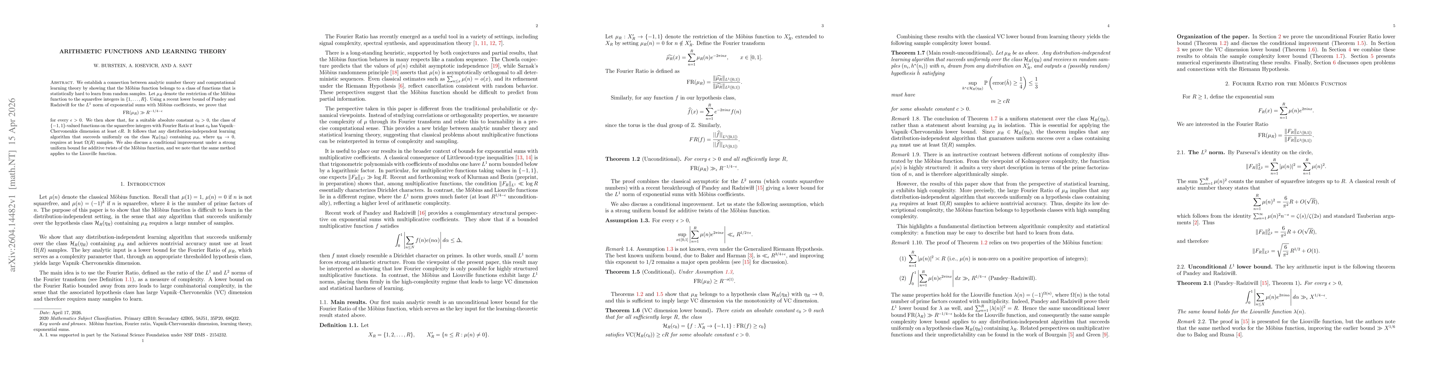 Thumbnail for Arithmetic functions and learning theory