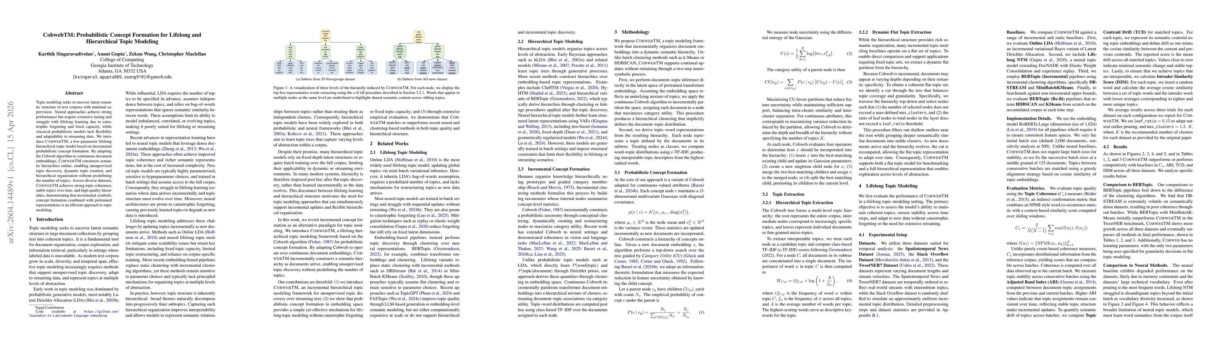 Thumbnail for CobwebTM: Probabilistic Concept Formation for Lifelong and Hierarchical Topic Modeling