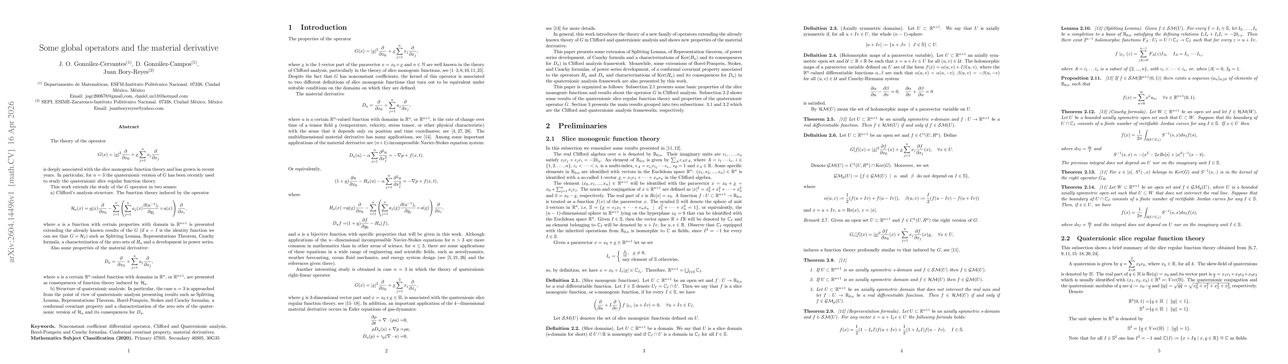 Thumbnail for Some global operators and the material derivative
