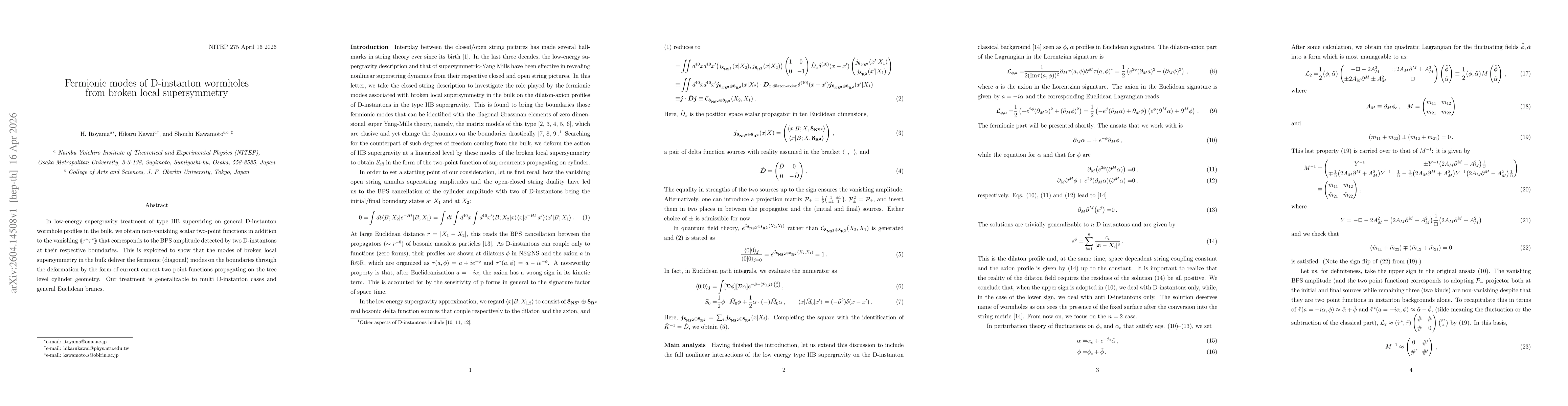 Thumbnail for Fermionic modes of D-instanton wormholes from broken local supersymmetry