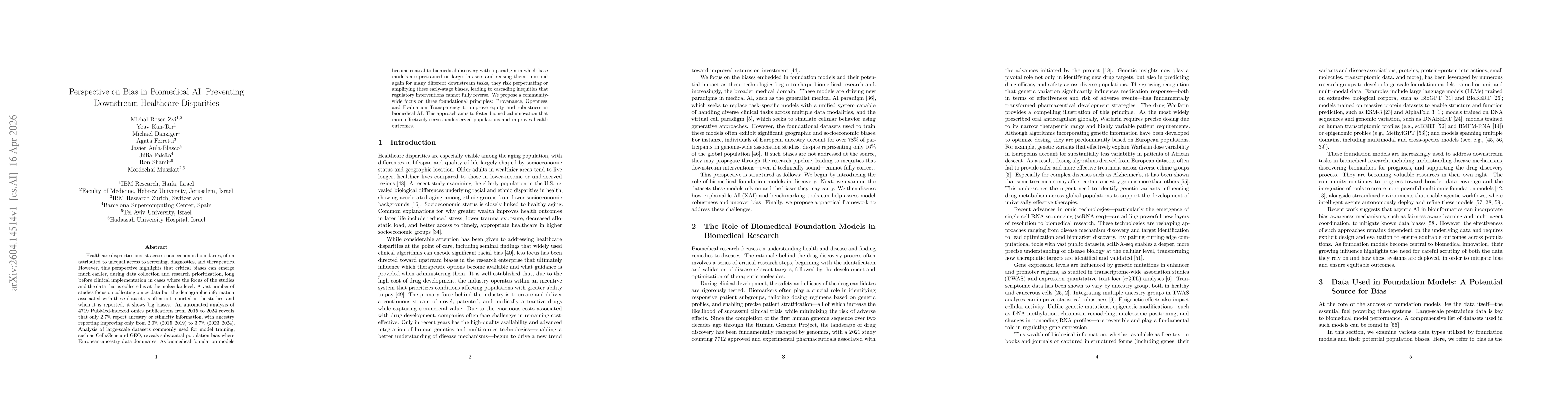 Thumbnail for Perspective on Bias in Biomedical AI: Preventing Downstream Healthcare Disparities