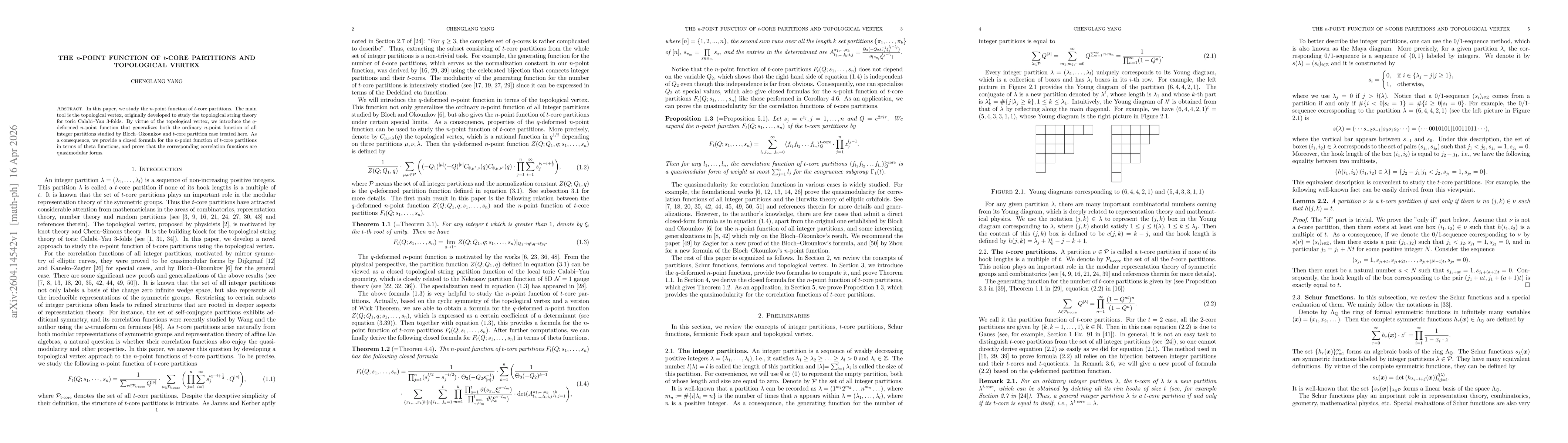 Thumbnail for The $n$-Point Function of $t$-Core Partitions and Topological Vertex