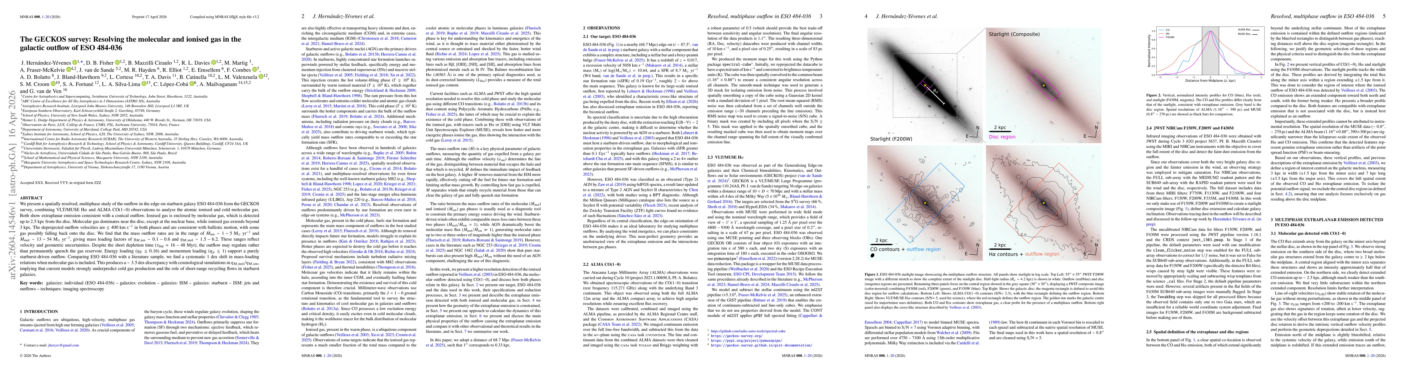 Thumbnail for The GECKOS survey: Resolving the molecular and ionised gas in the galactic outflow of ESO~484-036