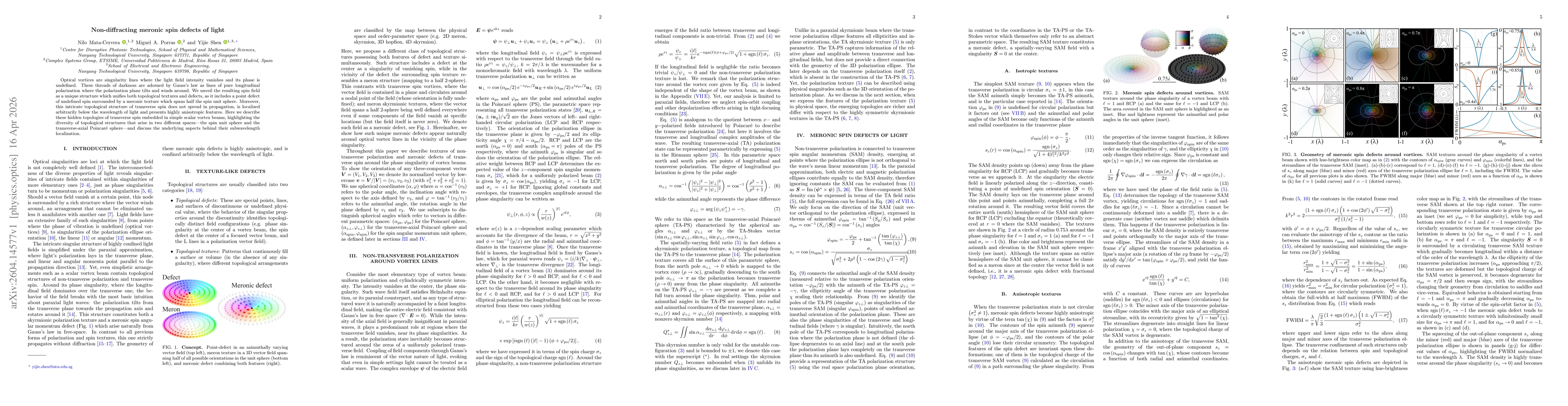 Thumbnail for Non-diffracting meronic spin defects of light