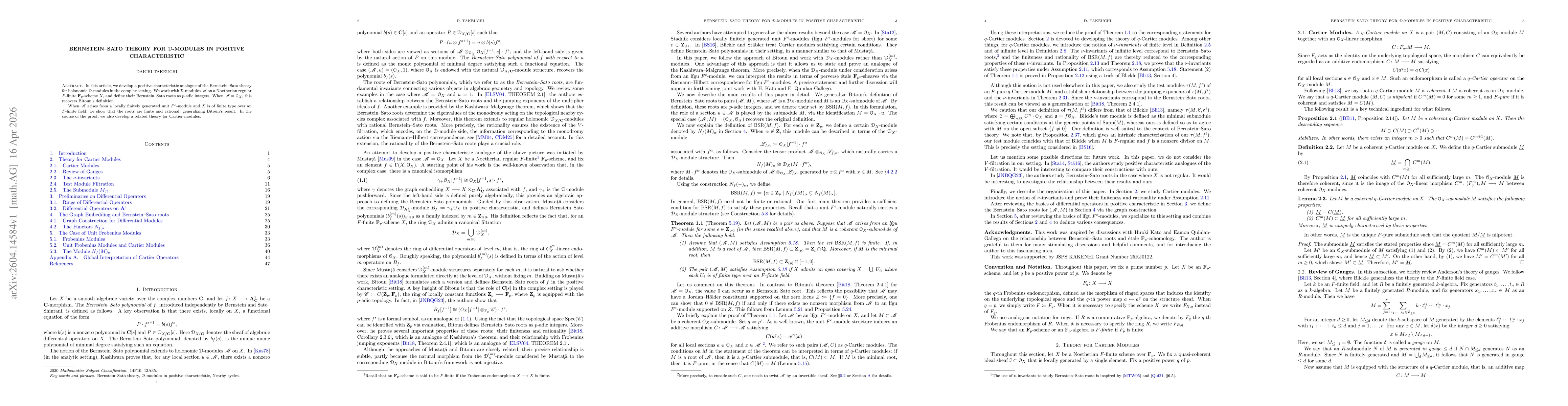 Thumbnail for Bernstein--Sato Theory for D-modules in Positive Characteristic