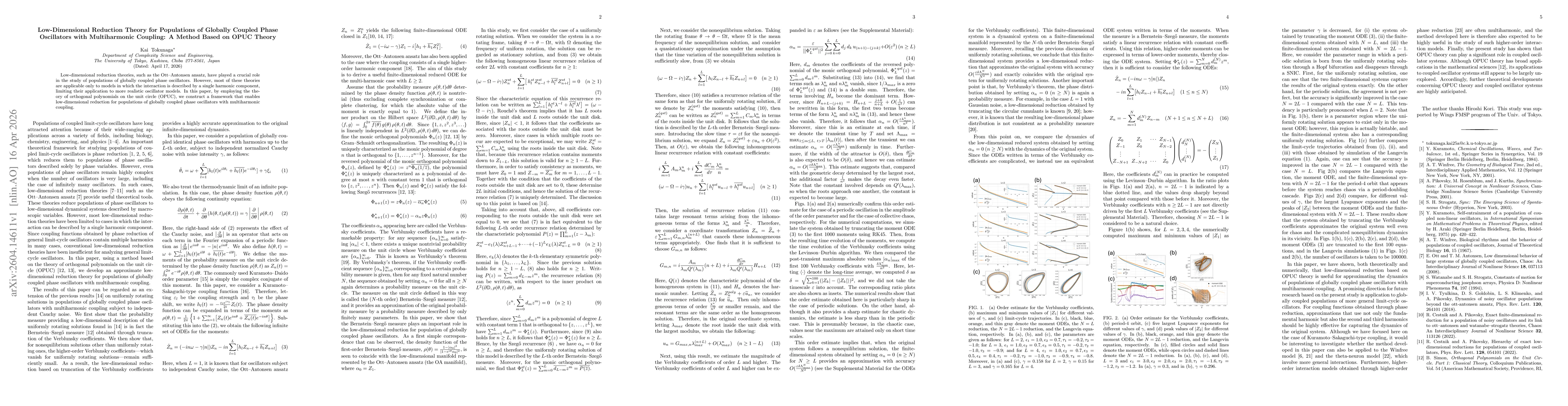 Thumbnail for Low-Dimensional Reduction Theory for Populations of Globally Coupled Phase Oscillators with Multiharmonic Coupling: A Method Based on OPUC Theory