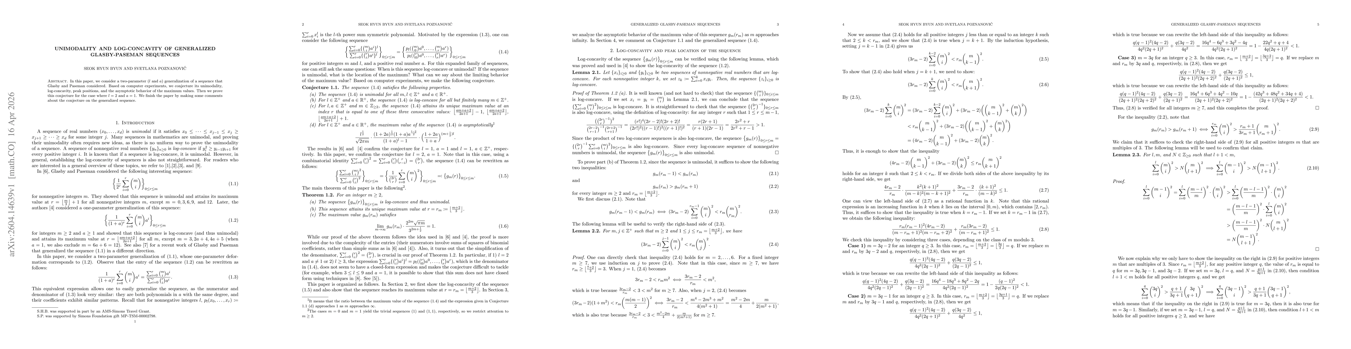 Thumbnail for Unimodality and log-concavity of generalized Glasby-Paseman sequences