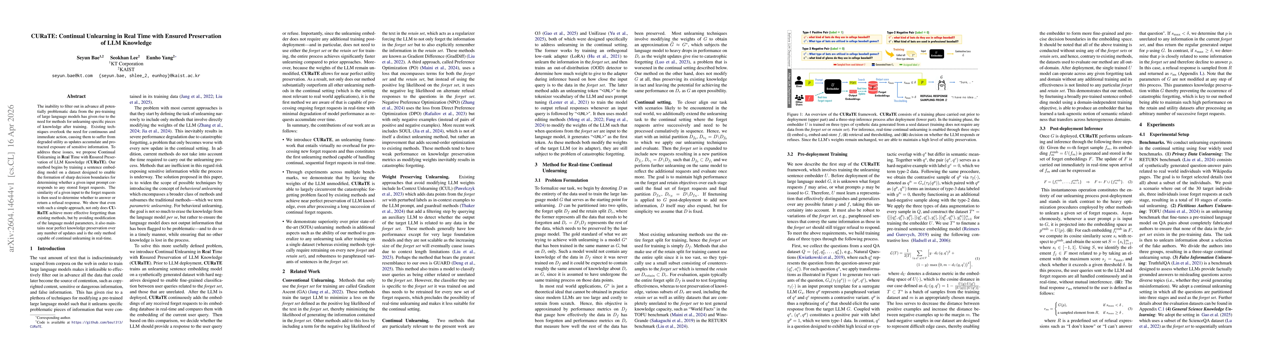 Thumbnail for CURaTE: Continual Unlearning in Real Time with Ensured Preservation of LLM Knowledge