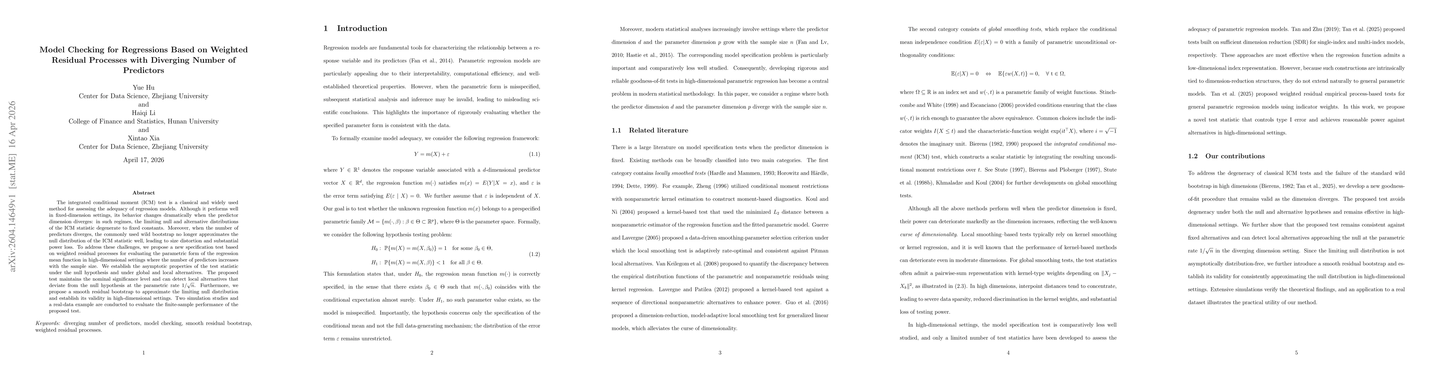 Thumbnail for Model Checking for Regressions Based on Weighted Residual Processes with Diverging Number of Predictors