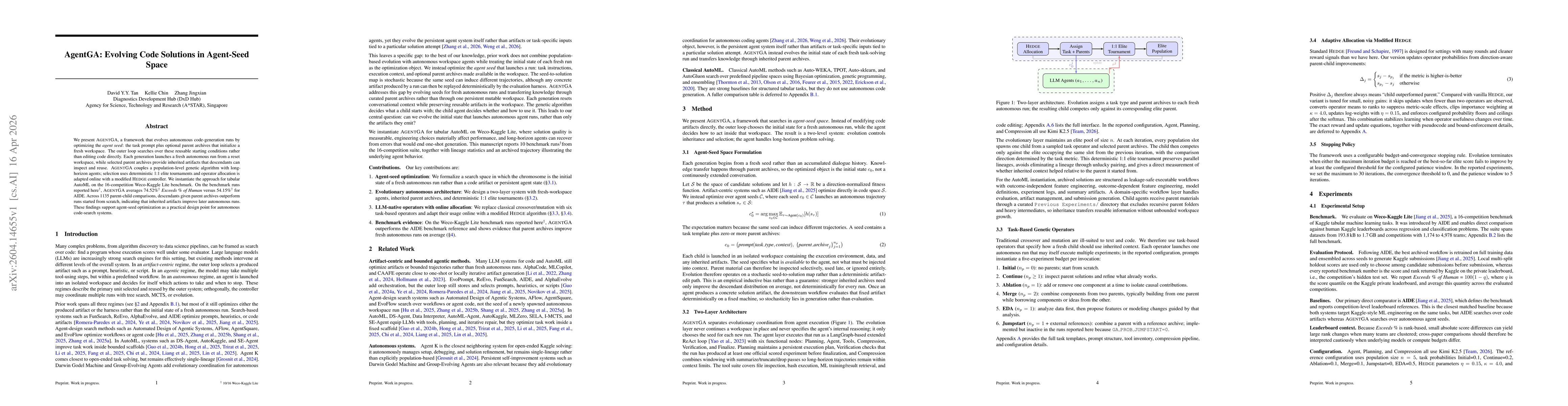 Thumbnail for AgentGA: Evolving Code Solutions in Agent-Seed Space