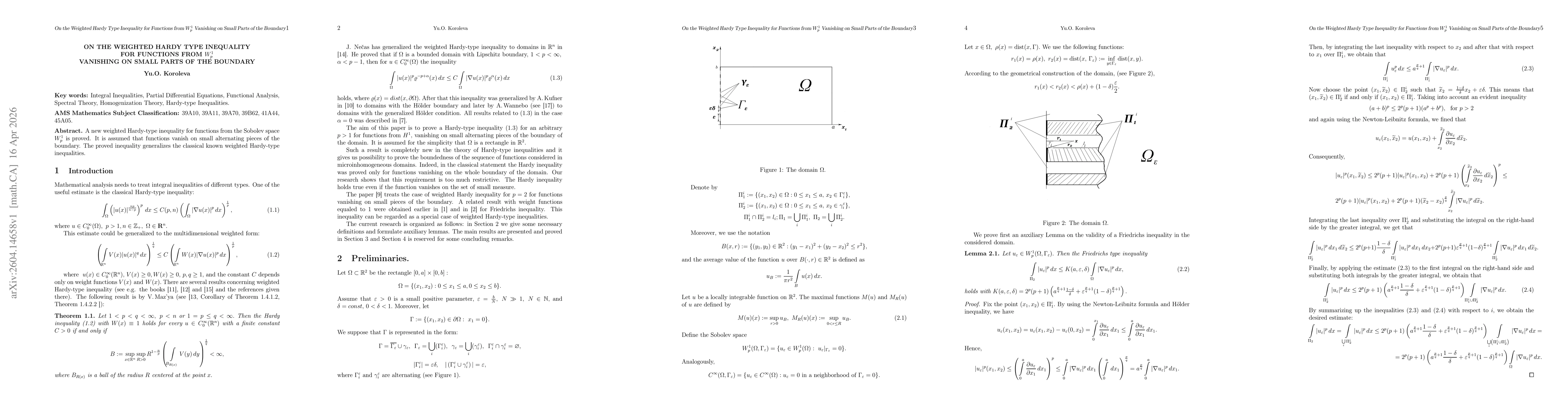 Thumbnail for On the Weighted Hardy Type Inequality for Functions from $W^1_p$ Vanishing on Small Parts of the Boundary