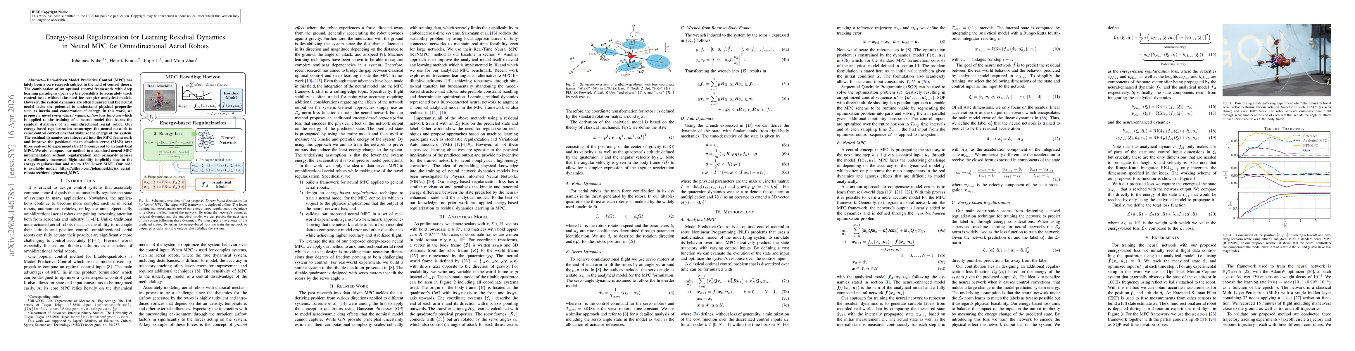 Thumbnail for Energy-based Regularization for Learning Residual Dynamics in Neural MPC for Omnidirectional Aerial Robots