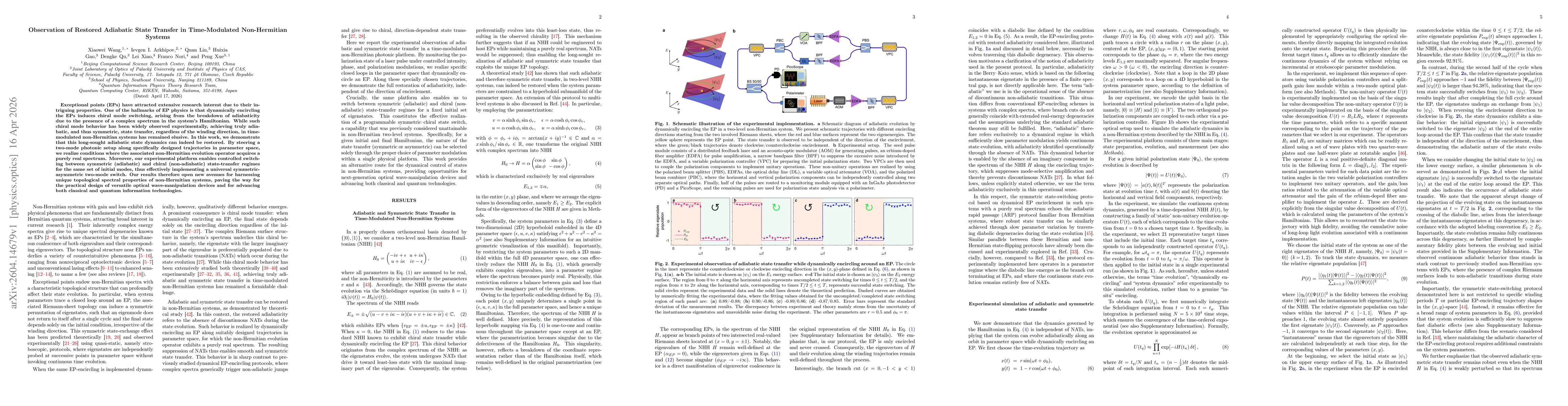 Thumbnail for Observation of Restored Adiabatic State Transfer in Time-Modulated Non-Hermitian Systems