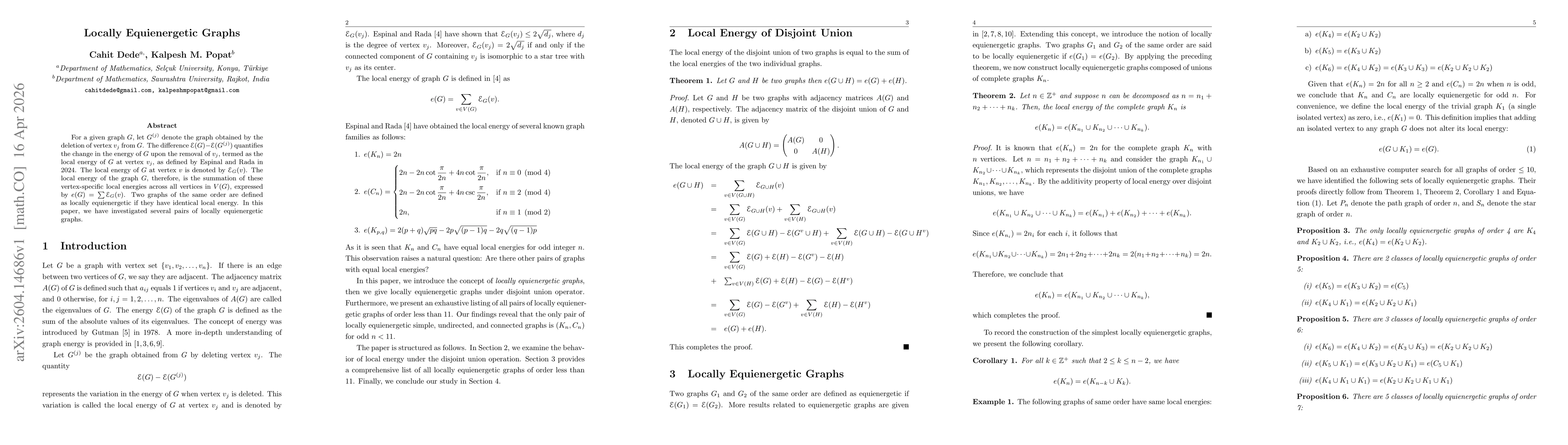 Thumbnail for Locally Equienergetic Graphs