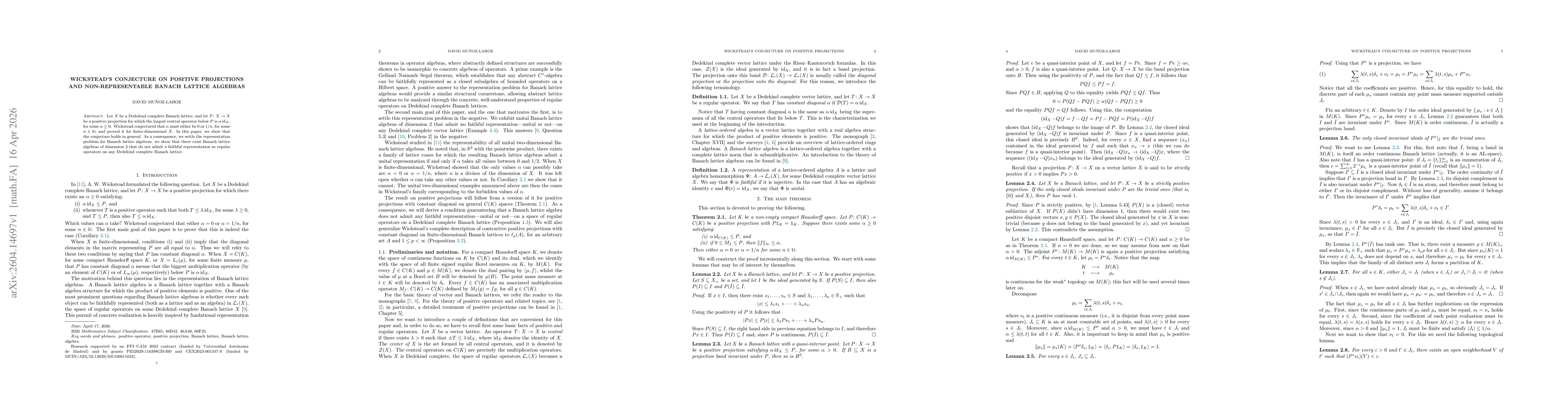 Thumbnail for Wickstead's conjecture on positive projections and non-representable Banach lattice algebras