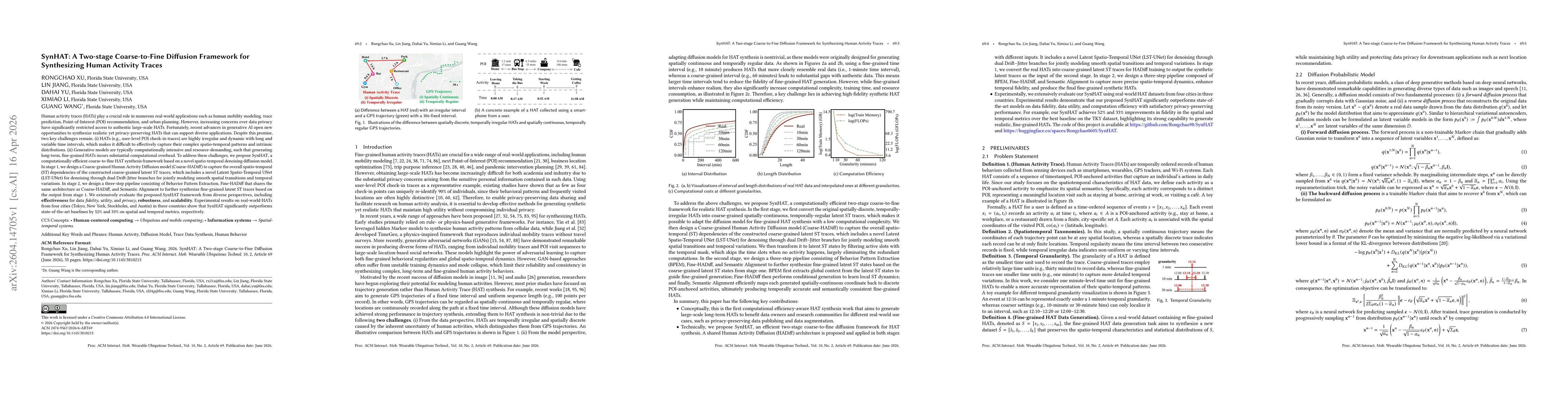 Thumbnail for SynHAT: A Two-stage Coarse-to-Fine Diffusion Framework for Synthesizing Human Activity Traces
