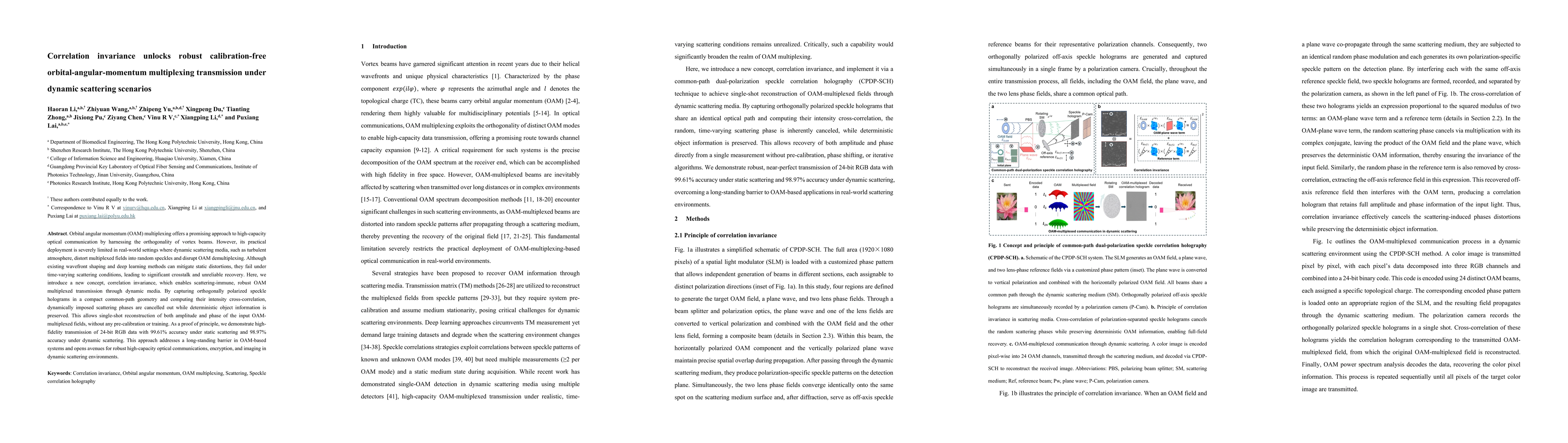 Thumbnail for Correlation invariance unlocks robust calibration-free orbital-angular-momentum multiplexing transmission under dynamic scattering scenarios