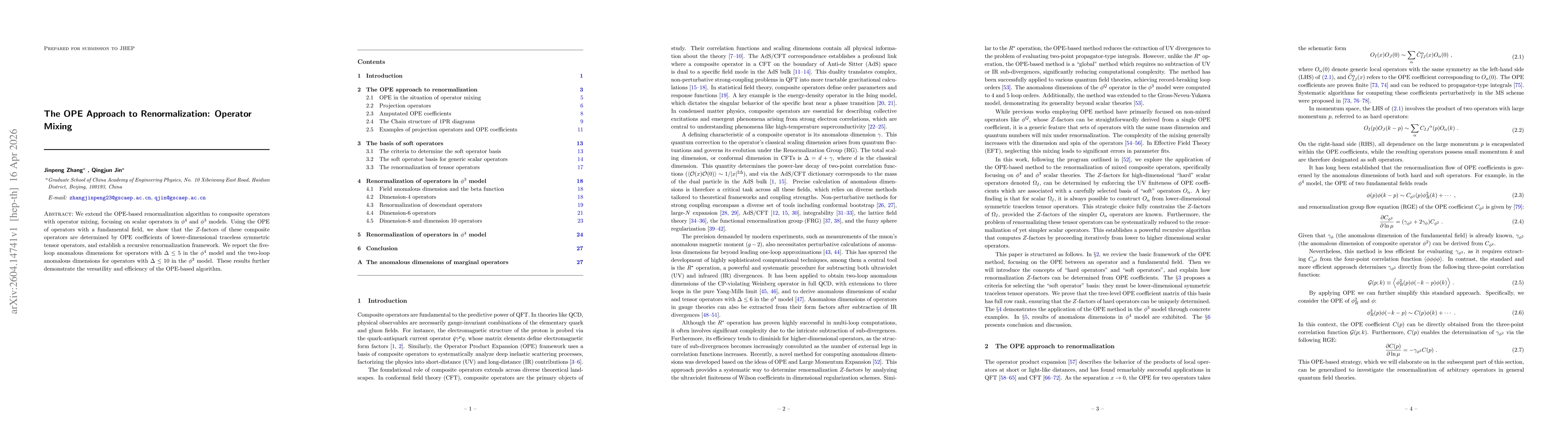 Thumbnail for The OPE Approach to Renormalization: Operator Mixing