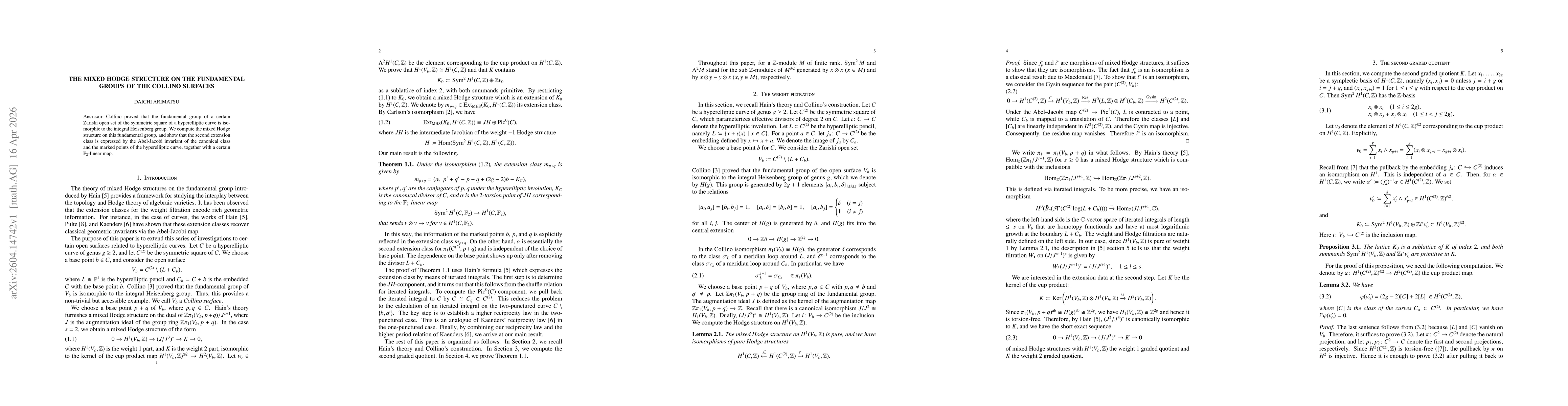 Thumbnail for The mixed Hodge structure on the fundamental groups of the Collino surfaces