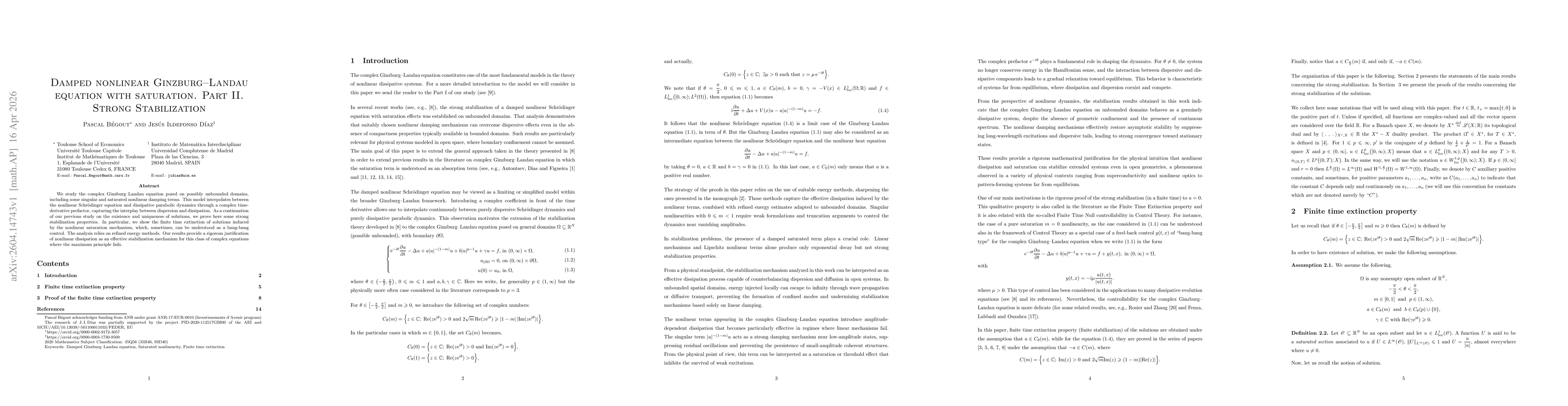 Thumbnail for Damped nonlinear Ginzburg-Landau equation with saturation. Part II. Strong Stabilization