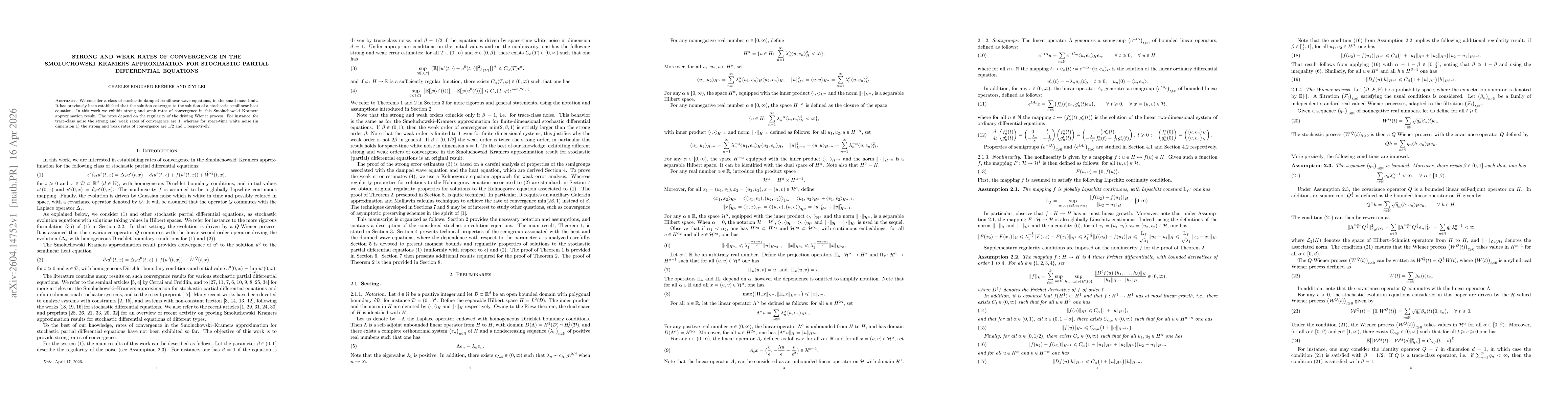 Thumbnail for Strong and weak rates of convergence in the Smoluchowski--Kramers approximation for stochastic partial differential equations