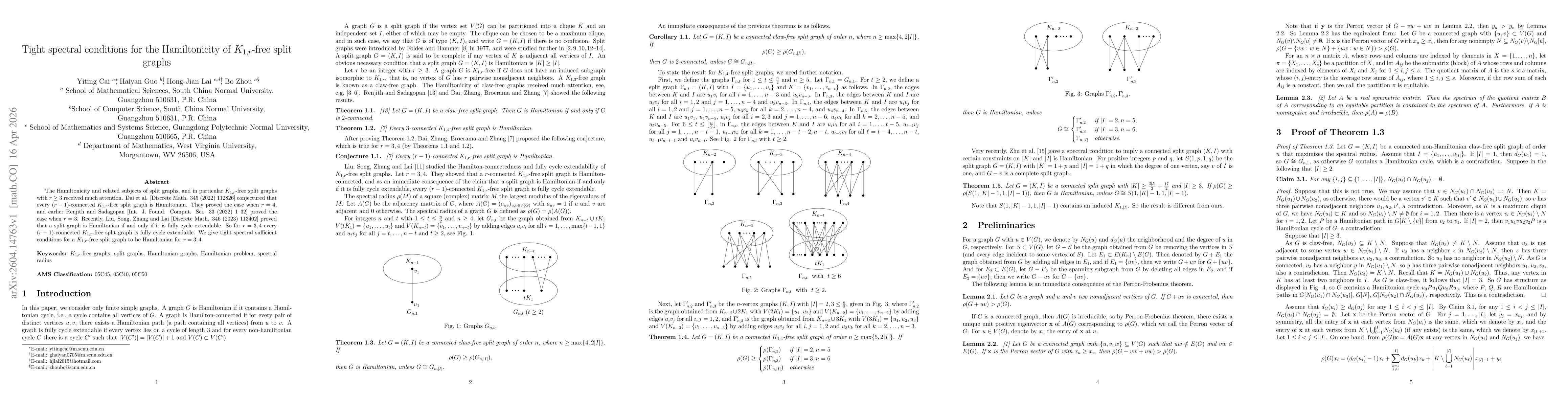 Thumbnail for Tight spectral conditions for the Hamiltonicity of $K_{1,r}$-free split graphs