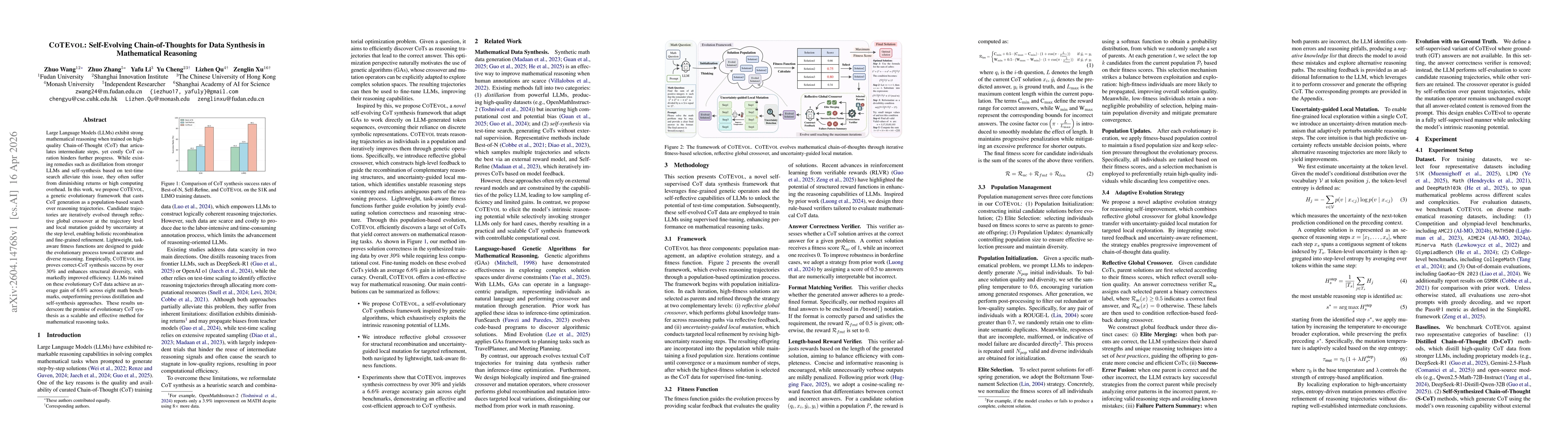 Thumbnail for CoTEvol: Self-Evolving Chain-of-Thoughts for Data Synthesis in Mathematical Reasoning