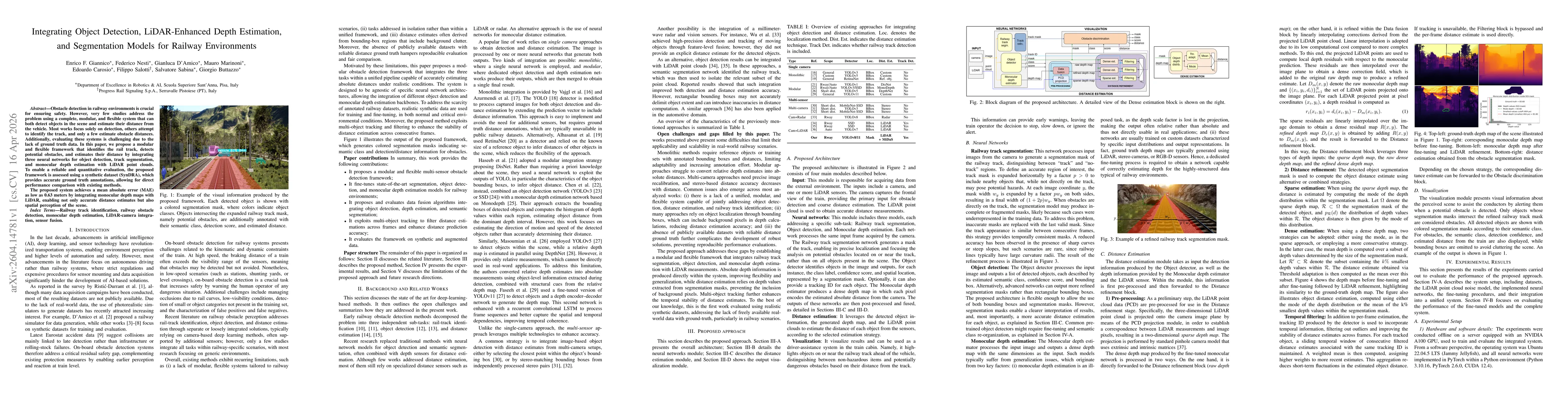 Thumbnail for Integrating Object Detection, LiDAR-Enhanced Depth Estimation, and Segmentation Models for Railway Environments