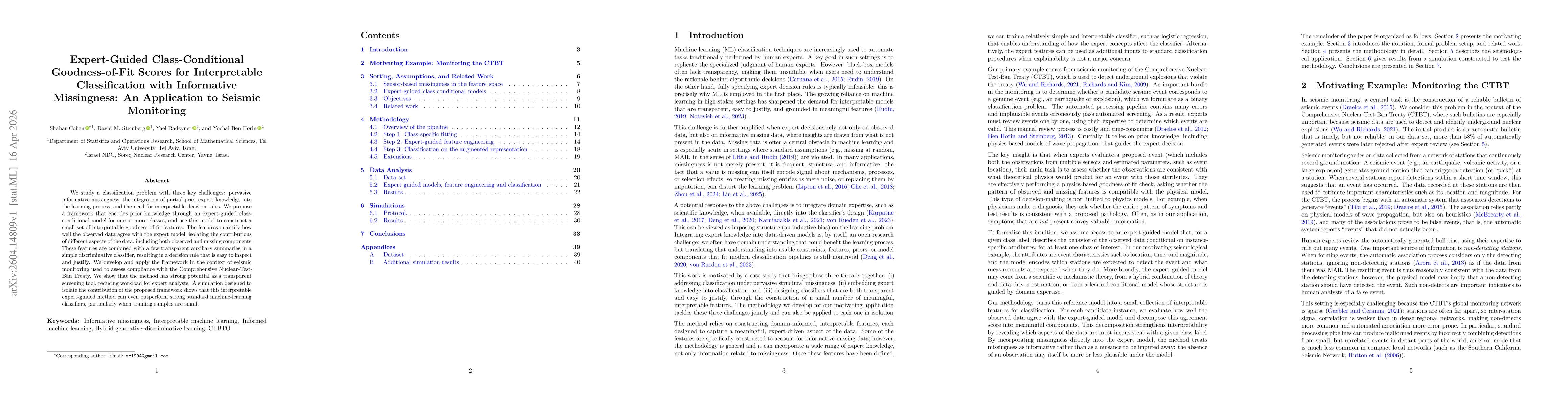 Thumbnail for Expert-Guided Class-Conditional Goodness-of-Fit Scores for Interpretable Classification with Informative Missingness: An Application to Seismic Monitoring