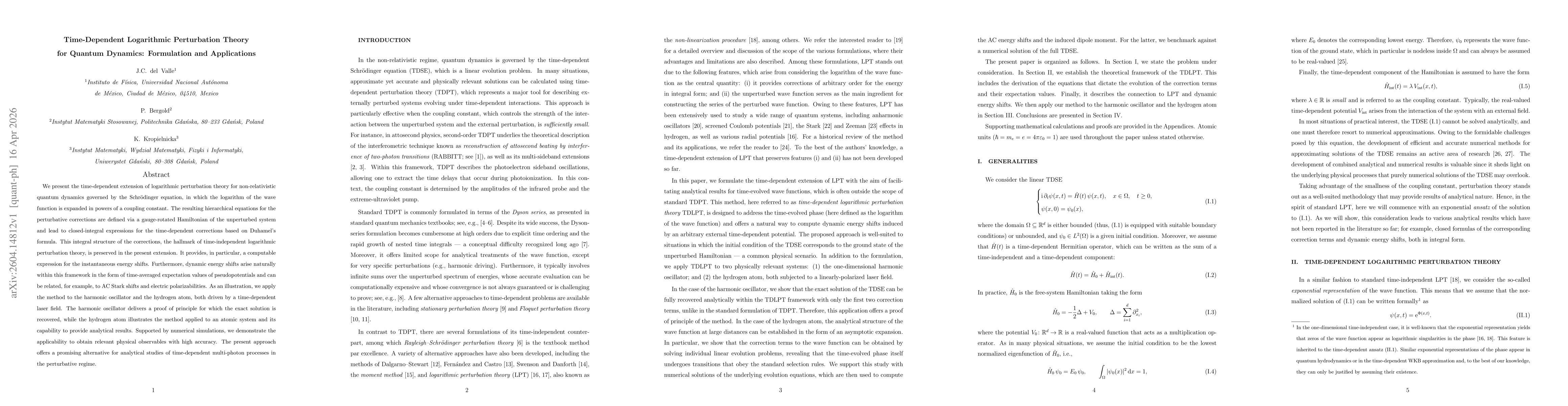 Thumbnail for Time-Dependent Logarithmic Perturbation Theory for Quantum Dynamics: Formulation and Applications
