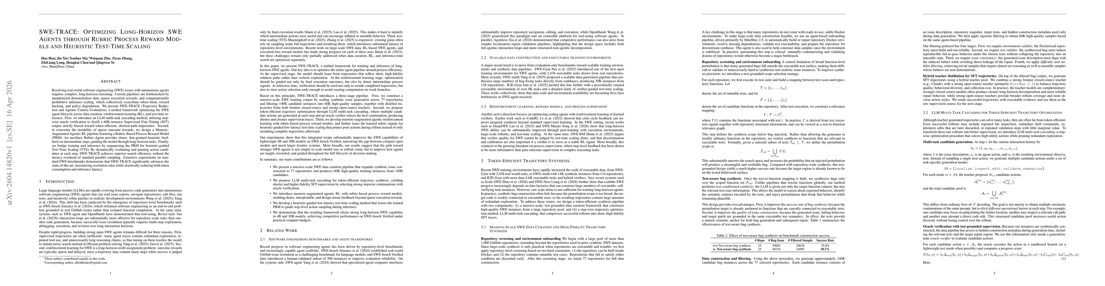 Thumbnail for SWE-TRACE: Optimizing Long-Horizon SWE Agents Through Rubric Process Reward Models and Heuristic Test-Time Scaling