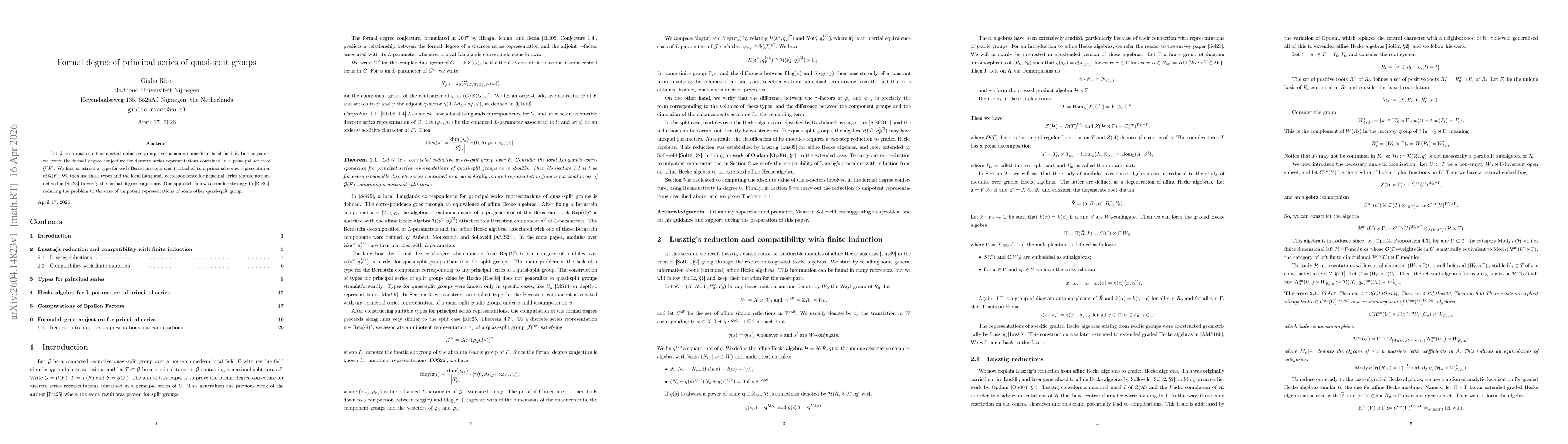Thumbnail for Formal degree of principal series of quasi-split groups