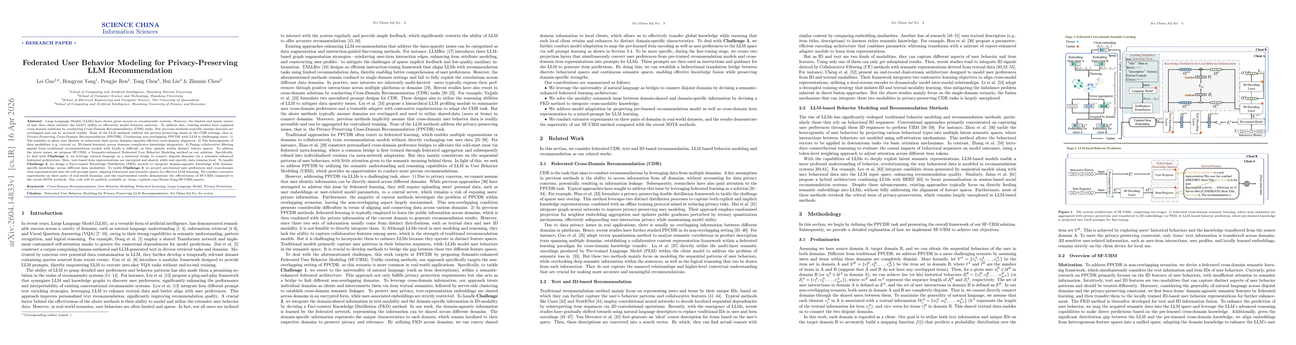 Thumbnail for Federated User Behavior Modeling for Privacy-Preserving LLM Recommendation