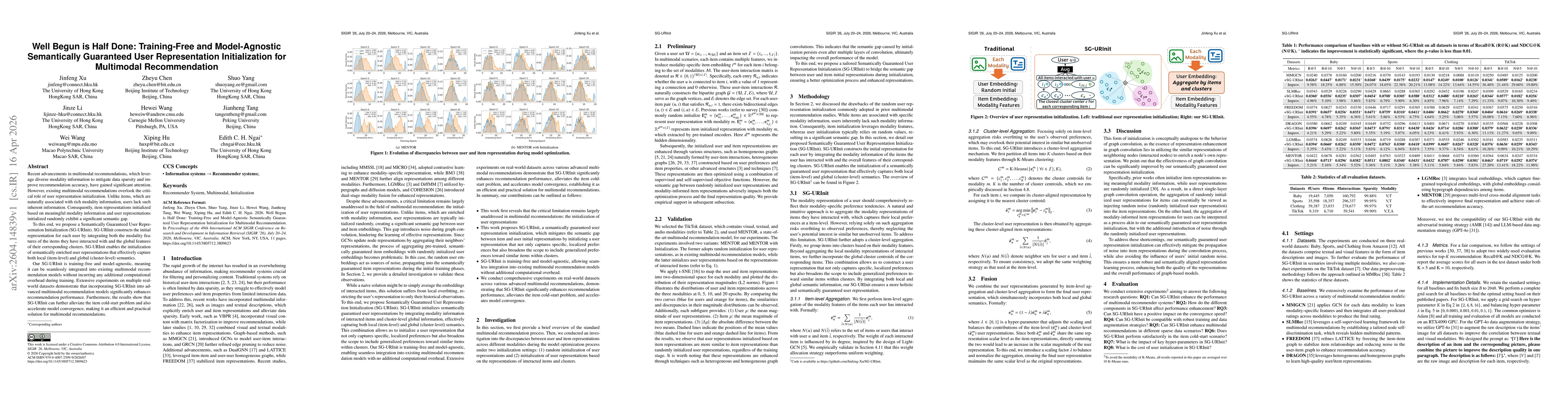 Thumbnail for Well Begun is Half Done: Training-Free and Model-Agnostic Semantically Guaranteed User Representation Initialization for Multimodal Recommendation