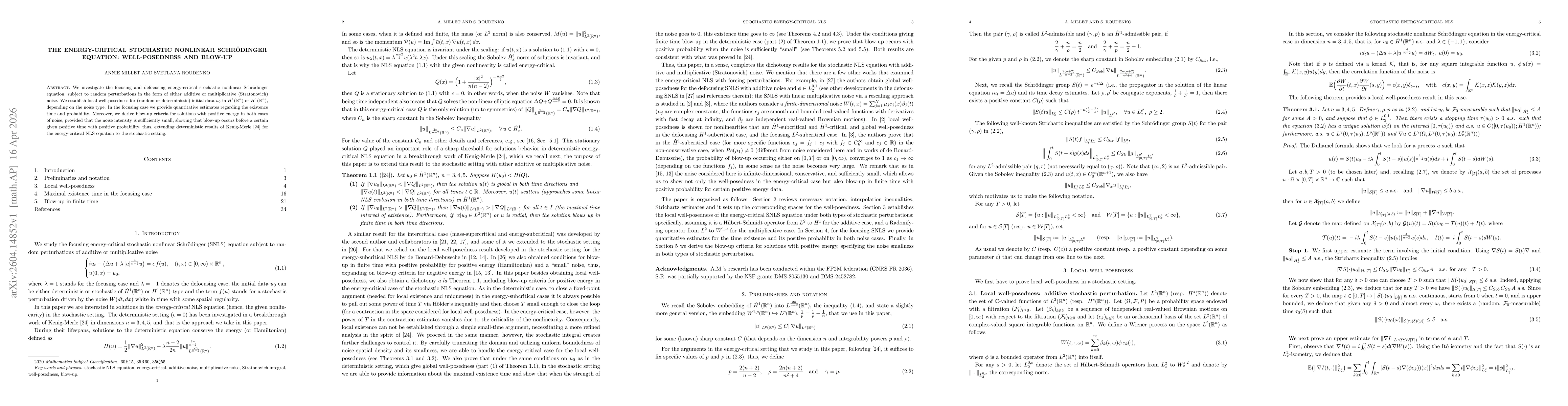 Thumbnail for The energy-critical stochastic nonlinear Schrödinger equation: well-posedness and blow-up