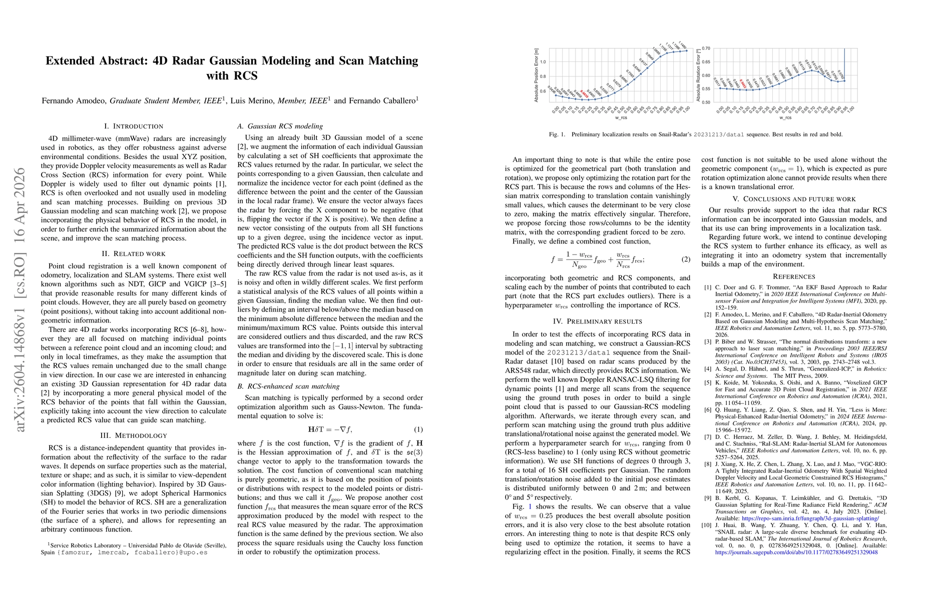 Thumbnail for 4D Radar Gaussian Modeling and Scan Matching with RCS